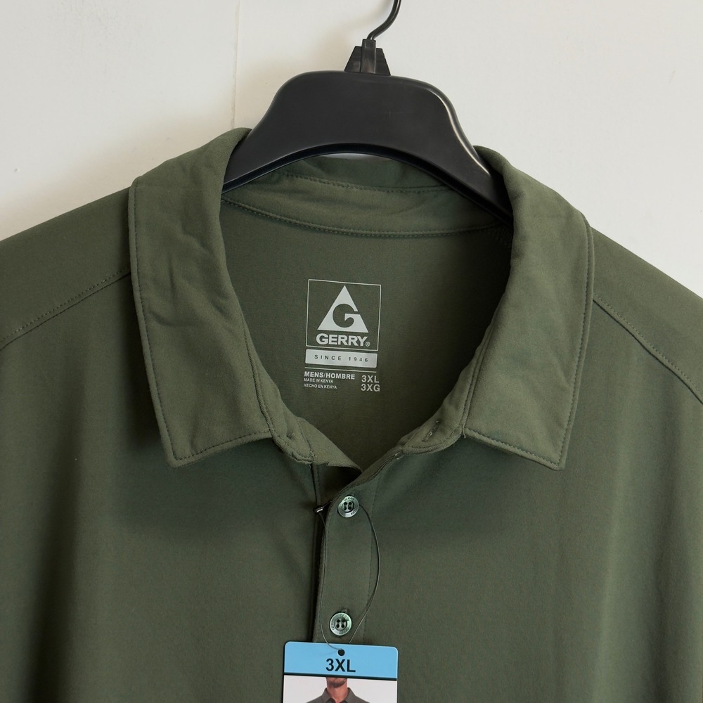 NEW Gerry Mens 3XL Olive Green Short Sleeve Polo Shirt Performance Stretch - Picture 2 of 8